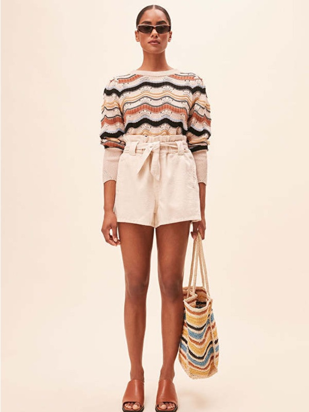 SUNCOO Pherea Openwork Striped Cotton Sweater Terracotta Women’s T1 Small